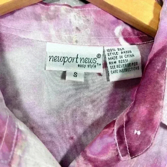 VINTAGE 90s 100% Pure Silk Pink Floral Button Up Blouse White Stitch Women Smal - Picture 4 of 11